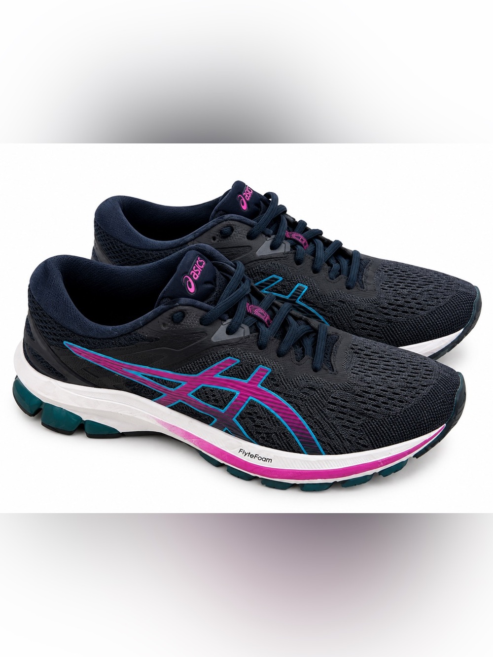 ASICS Navy Athletic Shoes with Pink & Teal Accents